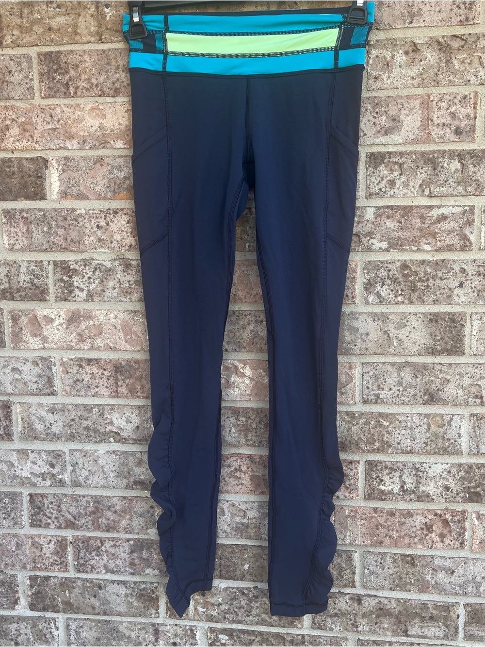 Lululemon Ruched Leggings Women’s Size 4 Blue Pocket Yoga Running Pants